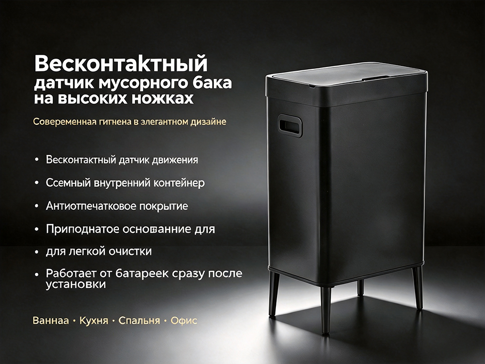 Бесконтактный мусорный бак на высоких ножках