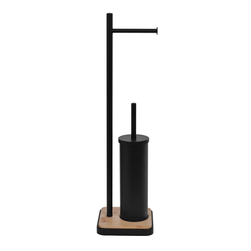 Напольная подставка для туалетной бумаги с держателем щетки, дерево + металл