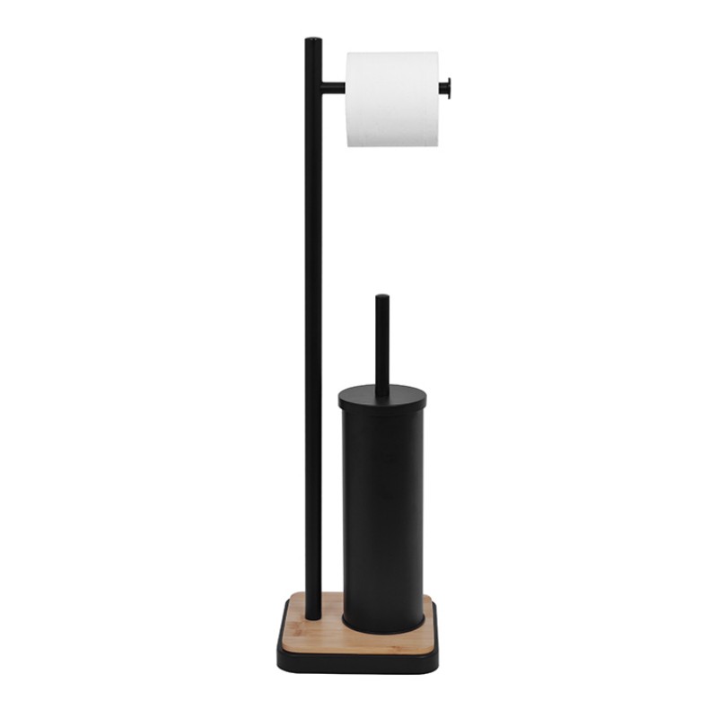 Напольная подставка для туалетной бумаги с держателем щетки, дерево + металл