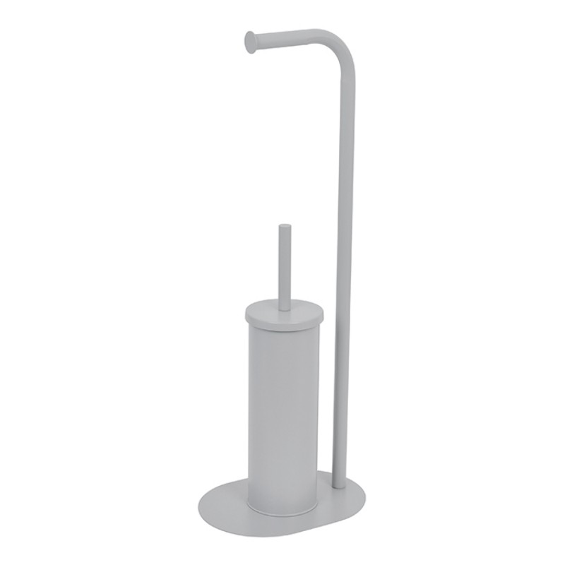 Туалетная щетка 2 в 1 с подставкой для туалетной бумаги, овальная база, металл, покрытие: хаки/синий/серый