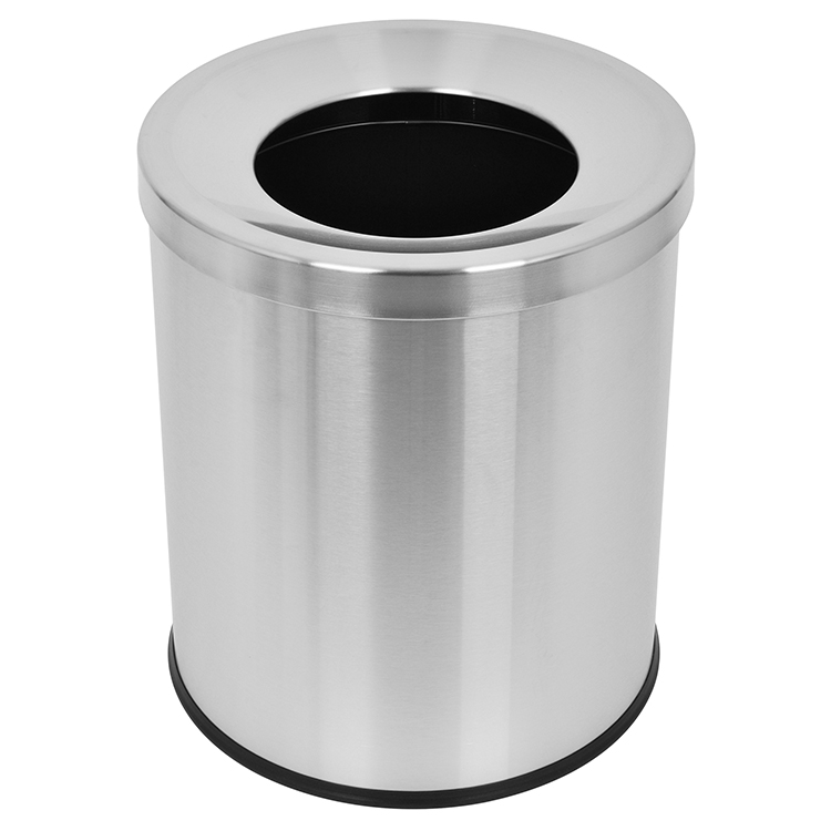 Урна для мусора 12л из нержавеющей стали, круглая, с воронкообразным открытым входом, шлифованная, со съемным внутренним ведром, с резиновым основанием, для офиса, кухни, отеля