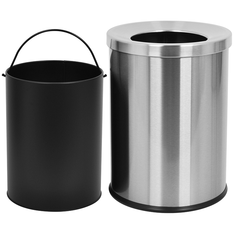 Урна для мусора из нержавеющей стали, круглая, с открытым входом, со съемным внутренним ведром, для офиса, кухни, отеля, общественных мест