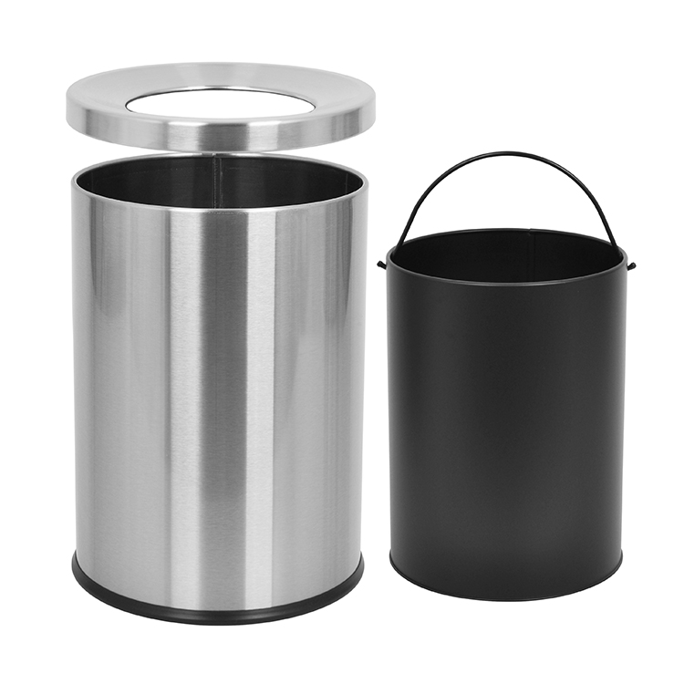 Урна для мусора из нержавеющей стали, круглая, с открытым входом, со съемным внутренним ведром, для офиса, кухни, отеля, общественных мест