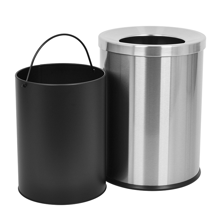 Урна для мусора из нержавеющей стали, круглая, с открытым входом, со съемным внутренним ведром, для офиса, кухни, отеля, общественных мест