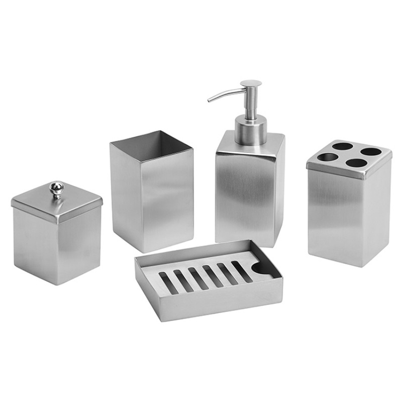 Элегантный набор для ванной: нержавеющая сталь (зеркальная/матовая), декоративная кожаная обшивка, 5 предметов