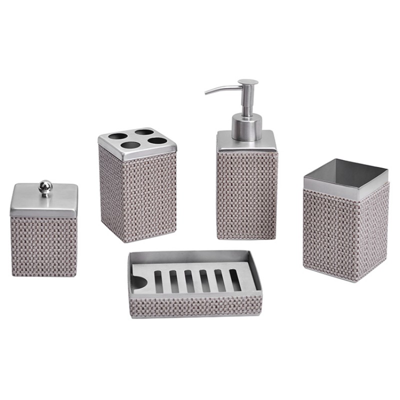Элегантный набор для ванной: нержавеющая сталь (зеркальная/матовая), декоративная кожаная обшивка, 5 предметов
