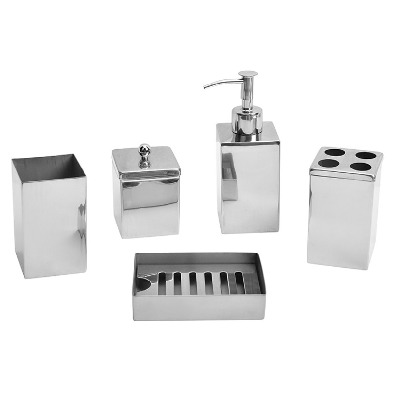 Элегантный набор для ванной: нержавеющая сталь (зеркальная/матовая), декоративная кожаная обшивка, 5 предметов