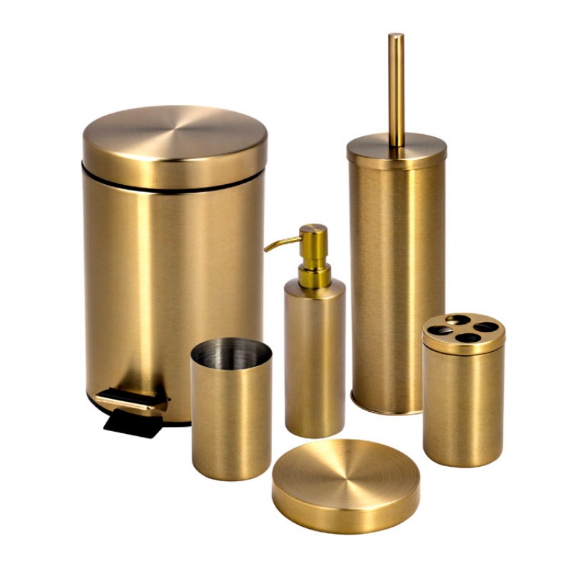 Элитный набор для ванной комнаты из нержавеющей стали, золотистый цвет, с педальным мусорным ведром