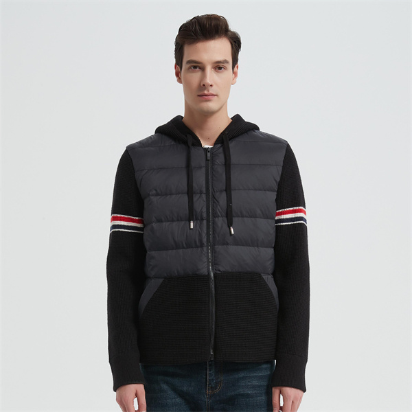 Новый дизайн мужской капюшон полосатый теплый кашемир вниз куртка из китая