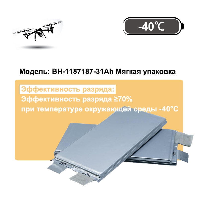 Сверхнизкотемпературный литий-ионный аккумулятор в чехле 3,8 В 31Ач при температуре -40°C