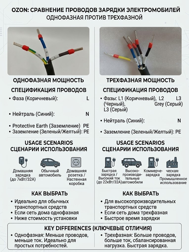 Однофазная или трёхфазная зарядка для электромобиля: что выбрать?