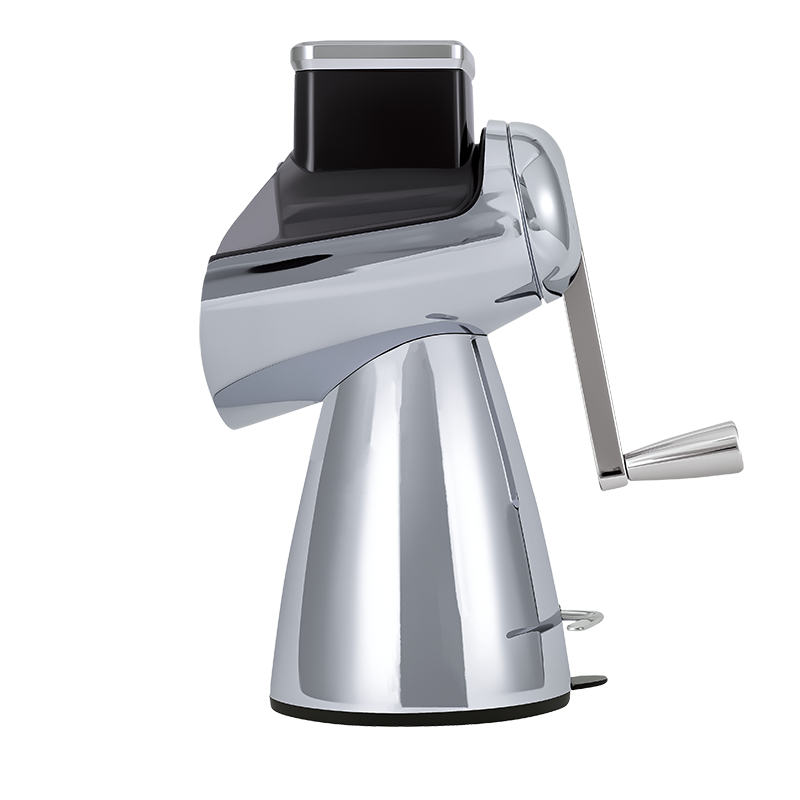 Овощерезка ручная механическая (модель-SL006-глянцевая серебряная ), ручной привод, 5 насадок в комплекте