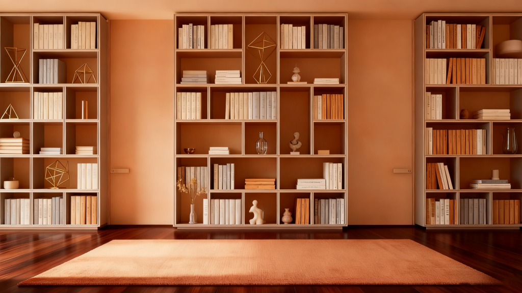 在书柜上布置物品