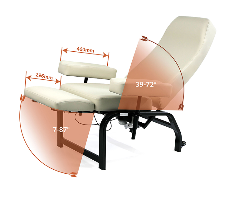 Регулируемый угол спинки и подножки, удобное полулежачее положение для комфортного введения инфузий