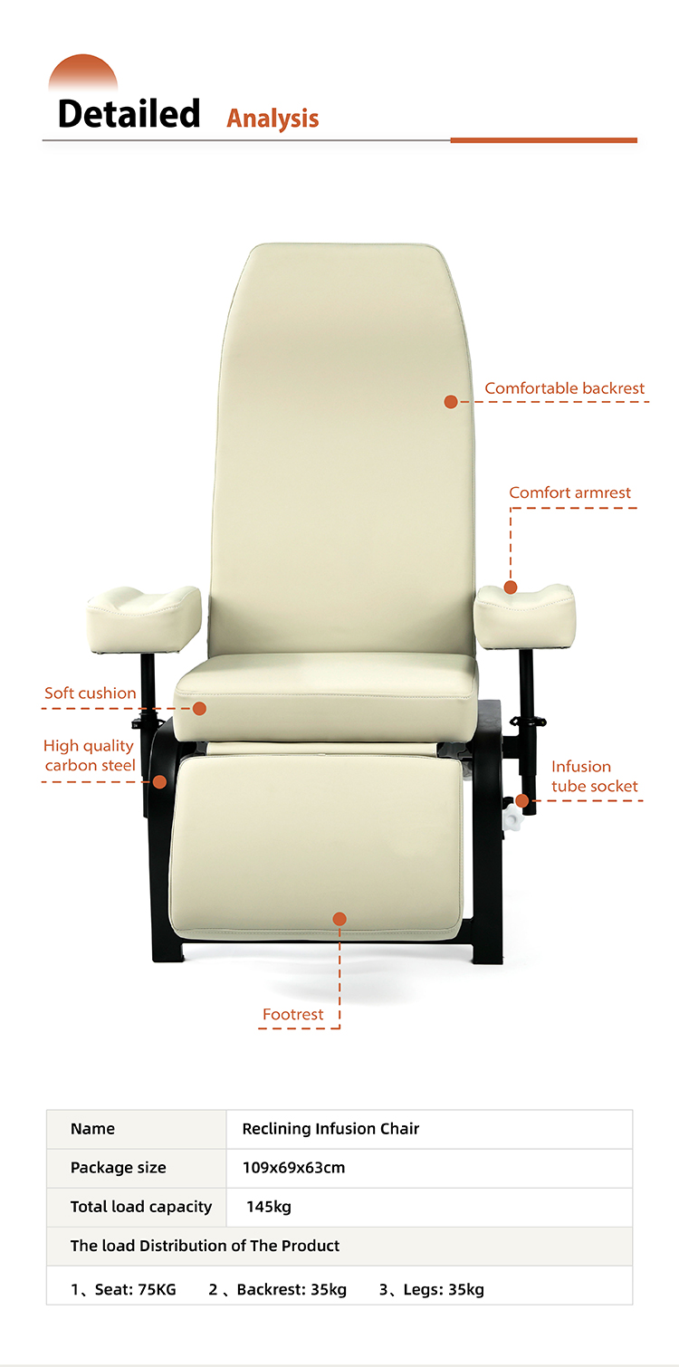 Подробная структура кресла для инфузий DP-SF201A: спинка, сиденье, подлокотники и подставка для ног