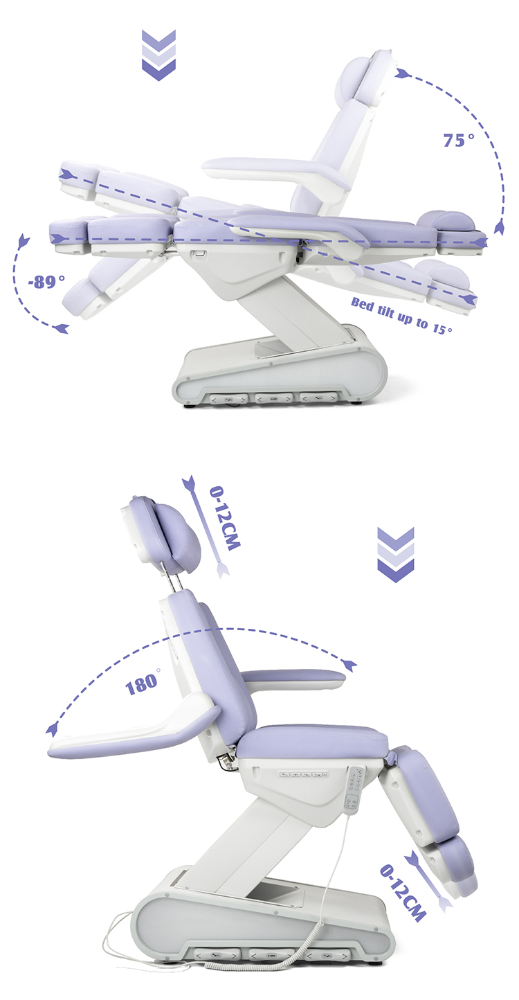 Регулировки M12A2-4J: спинка до 75°, секция ног до −89°, наклон кушетки до 15°, выдвижной подголовник и удлинение секции ног