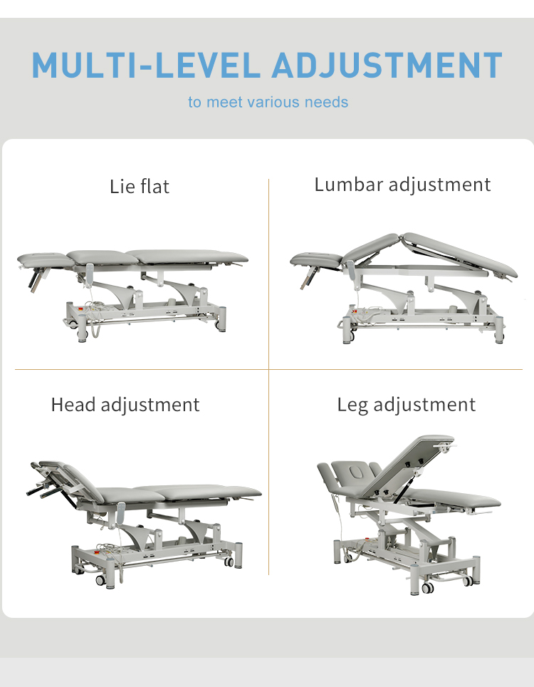 Многоуровневая регулировка: положение лежа, настройка поясницы, головы и ног — для разных процедур