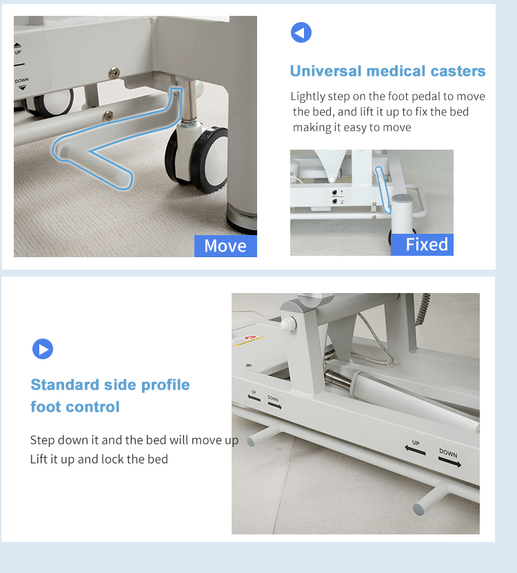Медицинские колеса с фиксацией и ножное управление подъёмом кровати — удобство и мобильность при работе