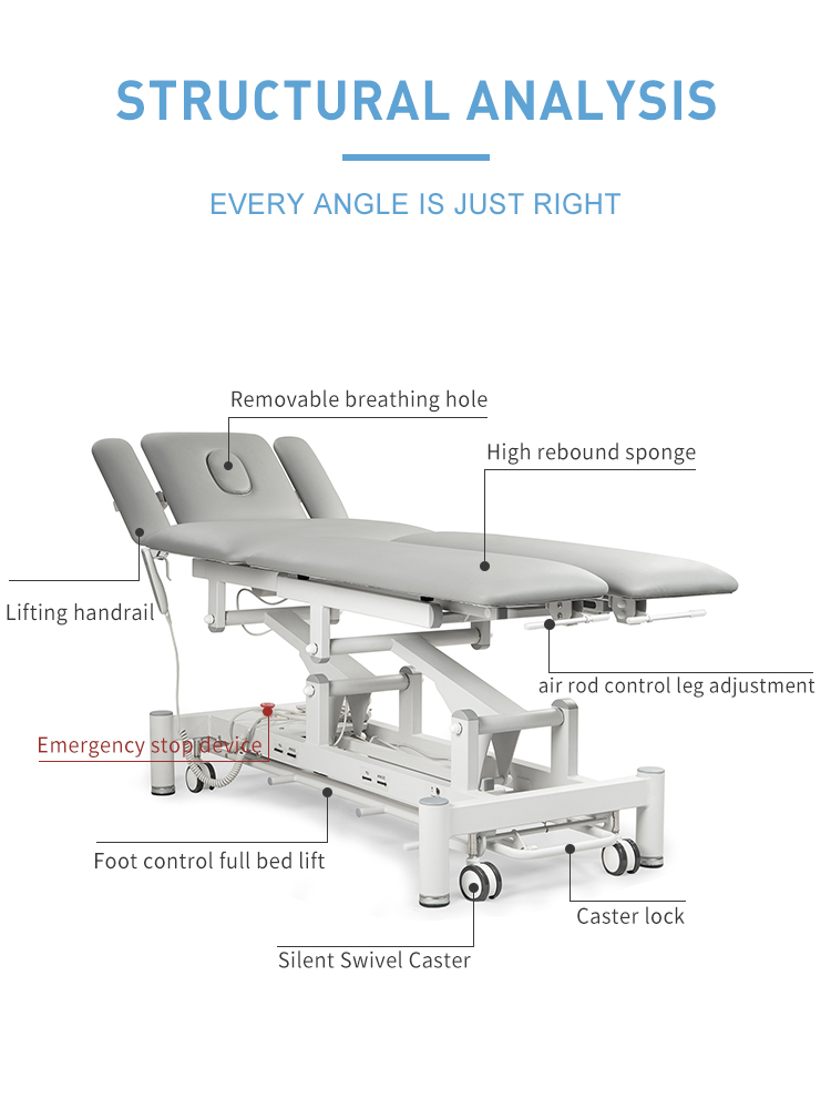 Конструкция массажной кровати DP-LLC206 с подголовником, подлокотниками, ножным управлением и экстренной остановкой