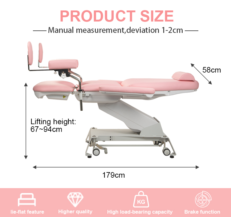 Размеры гинекологического кресла KFM-FJY407, высота подъема 67–94 см, длина 179 см