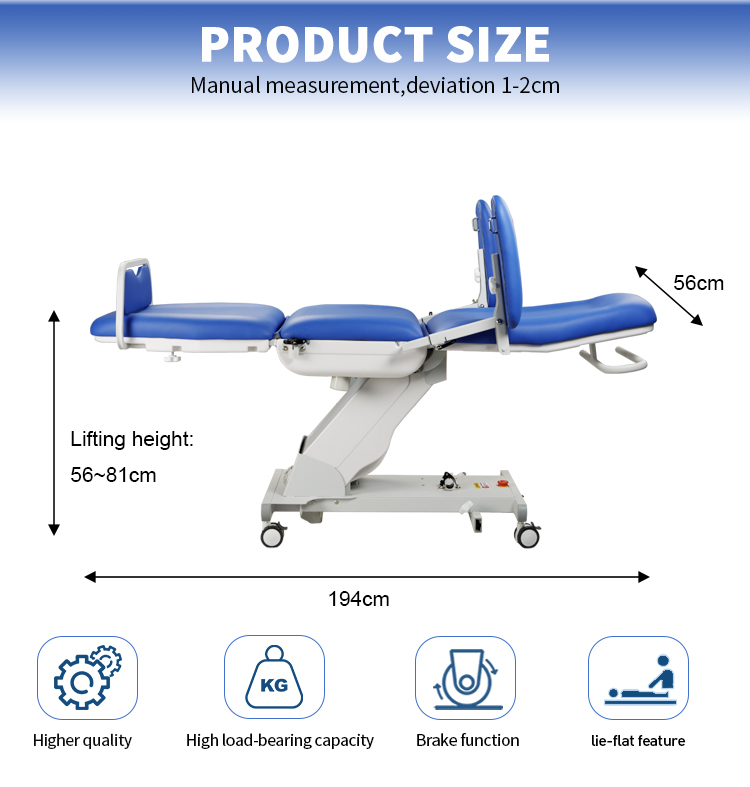 Размеры кресла KFM-TXY405: длина 194 см, высота подъема 56–81 см, функция горизонтального положения