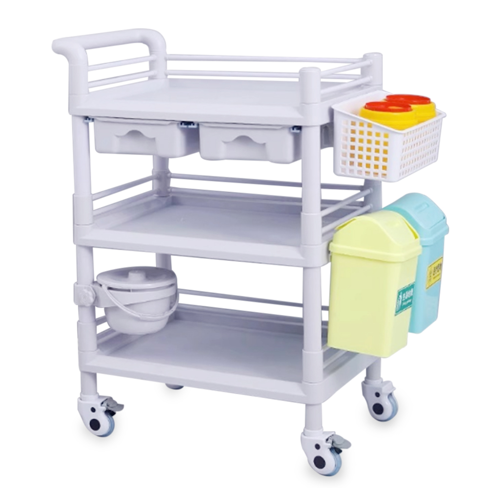 Медицинская тележка ABS DP-D036 с тремя полками и выдвижными ящиками