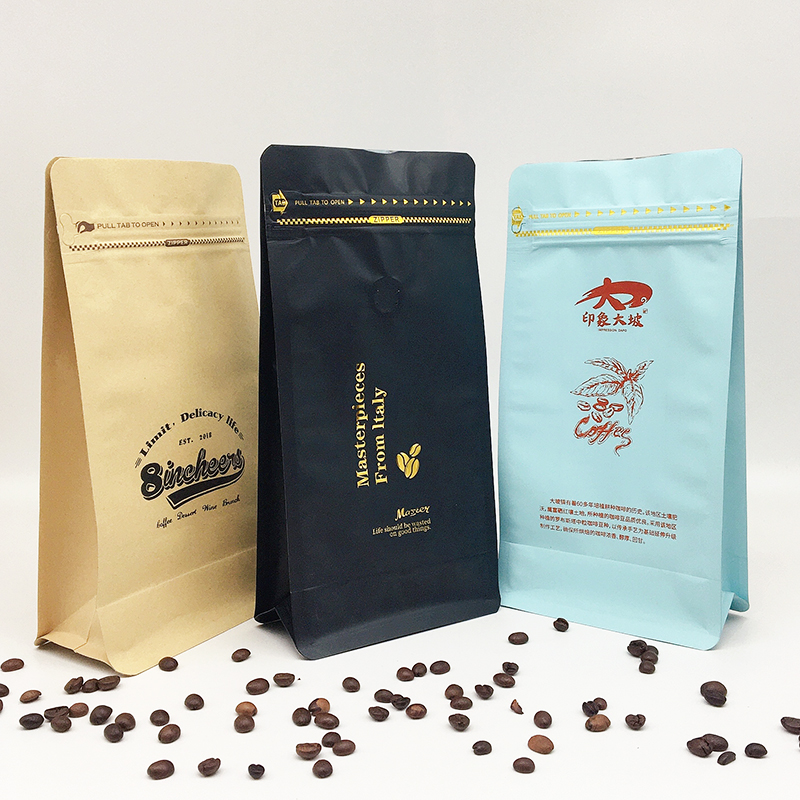 Влагонепроницаемые высокобарьерные пакеты с плоским дном и боковыми складками для упаковки кофейного порошка с индивидуальной печатью