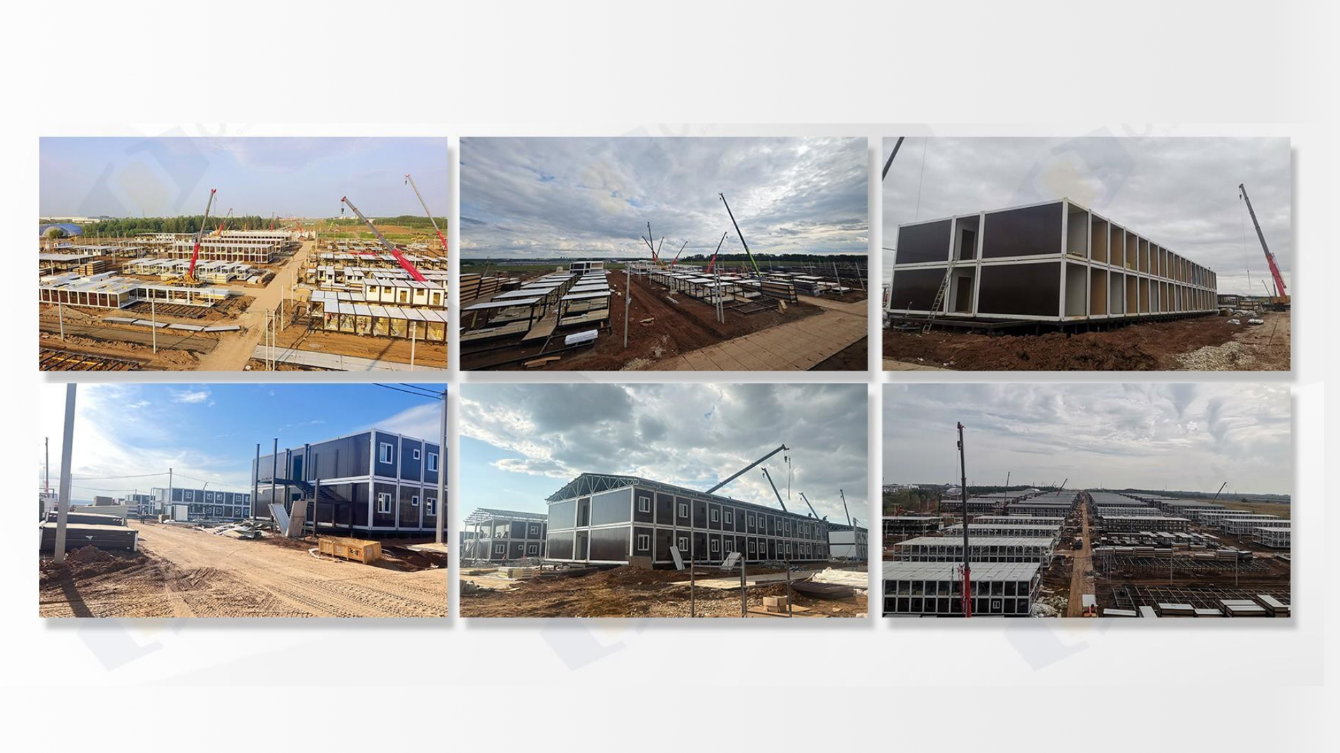 ★ Основные этапы строительства:
1、Подготовка площадки и приём модулей: Быстрая планировка, устройство фундаментов и организация складирования контейнерных блоков.
2、Монтаж и соединение: С использованием крупногабаритных подъёмных механизмов модуликонтейнеры аккуратно устанавливались и соединялись, при этом ежедневно монтировалось несколько зданий.
3、Пусконаладочные работы: Инженерные системы были тщательно проверены, а завершённые здания подготовлены для эксплуатации.