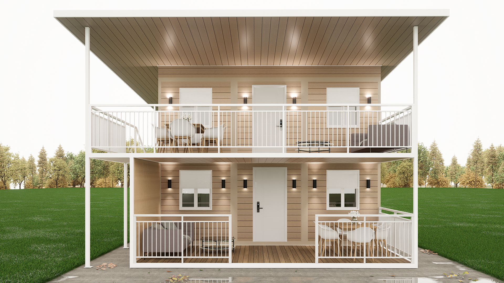 расширяемый контейнерный дом-Два этажа контейнерных домов с открытым балконом