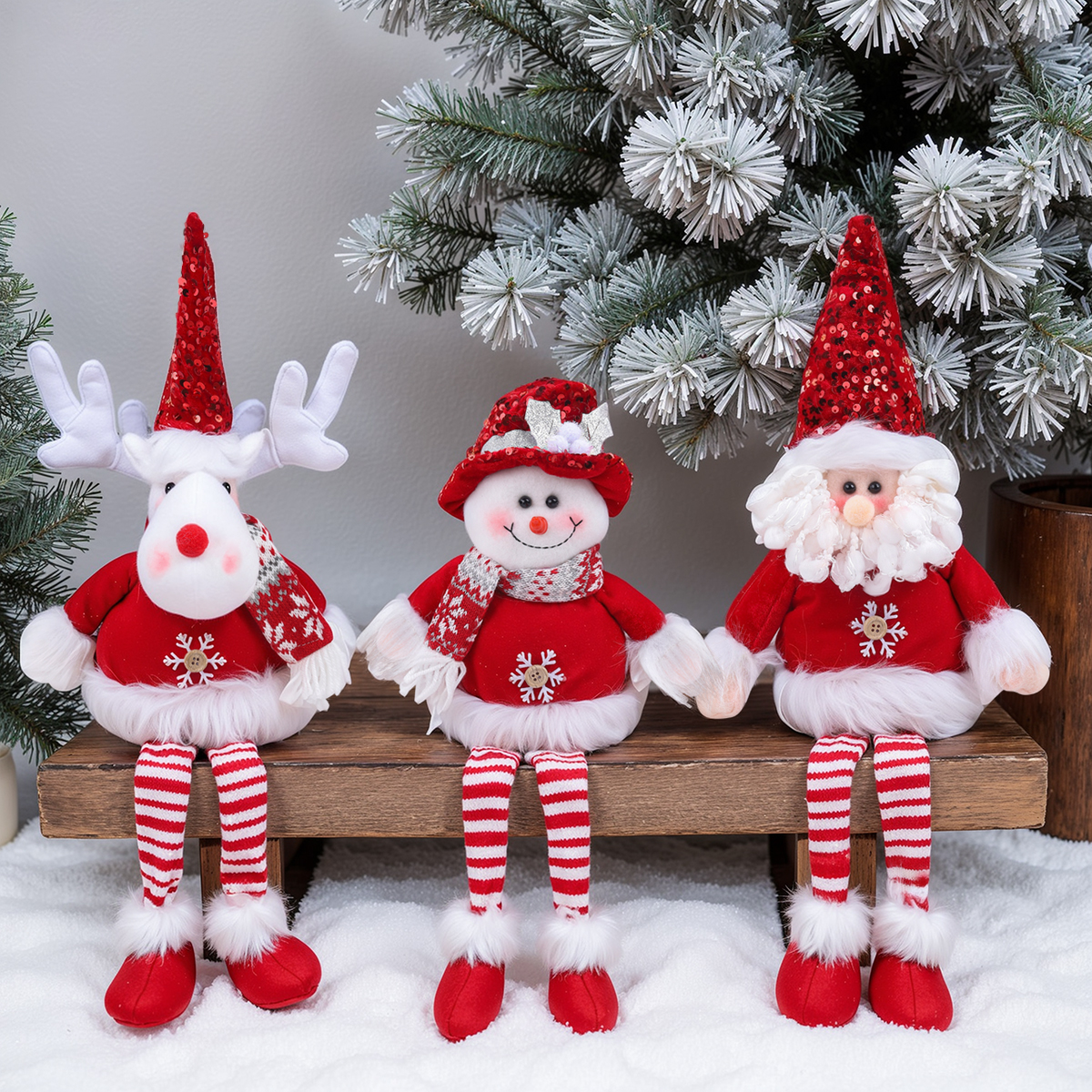 рождественская красная серия 60cm “старик-снеговик-олень”, сидящий в позе с длинными ногами