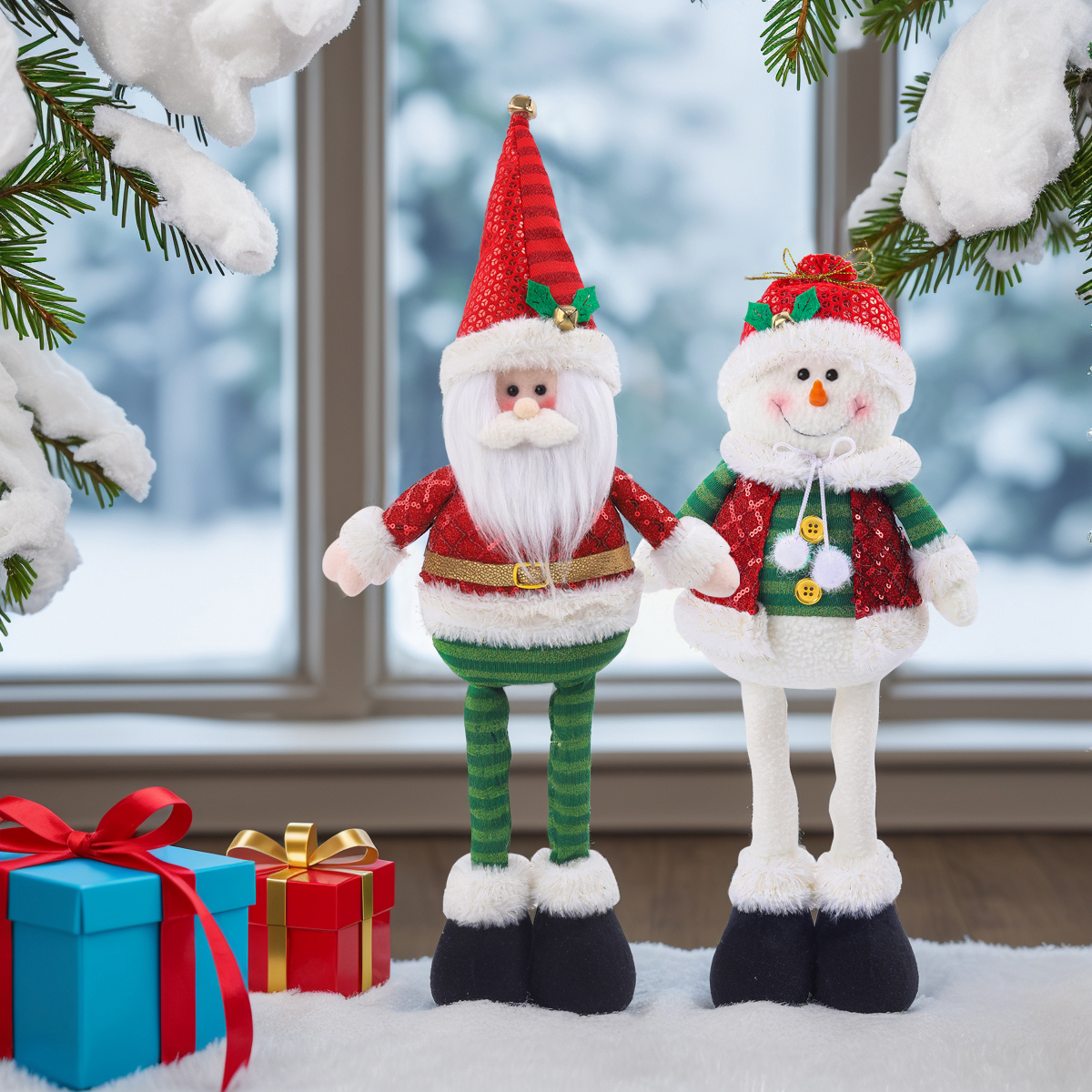 Рождество 17”старичок-снеговик из красной и зеленой ткани