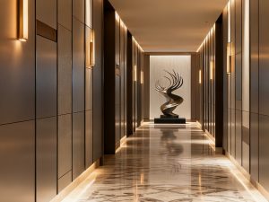 Завершенный интерьер отеля с установленными сотовыми Алюминиевые стеновые панели с сотовой структурой.