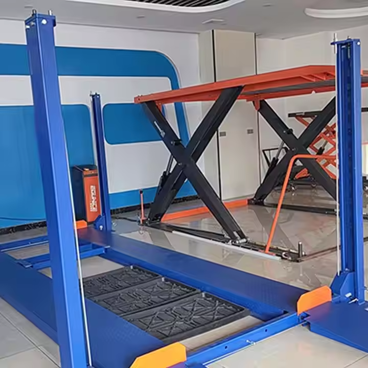 KJ-7455PB Гидравлический 4-Столбовый Автомобильный Подъемник 4.5 Тонны – Высота Подъема 1900 мм, CE Сертификат, Для Ремонта И Парковки