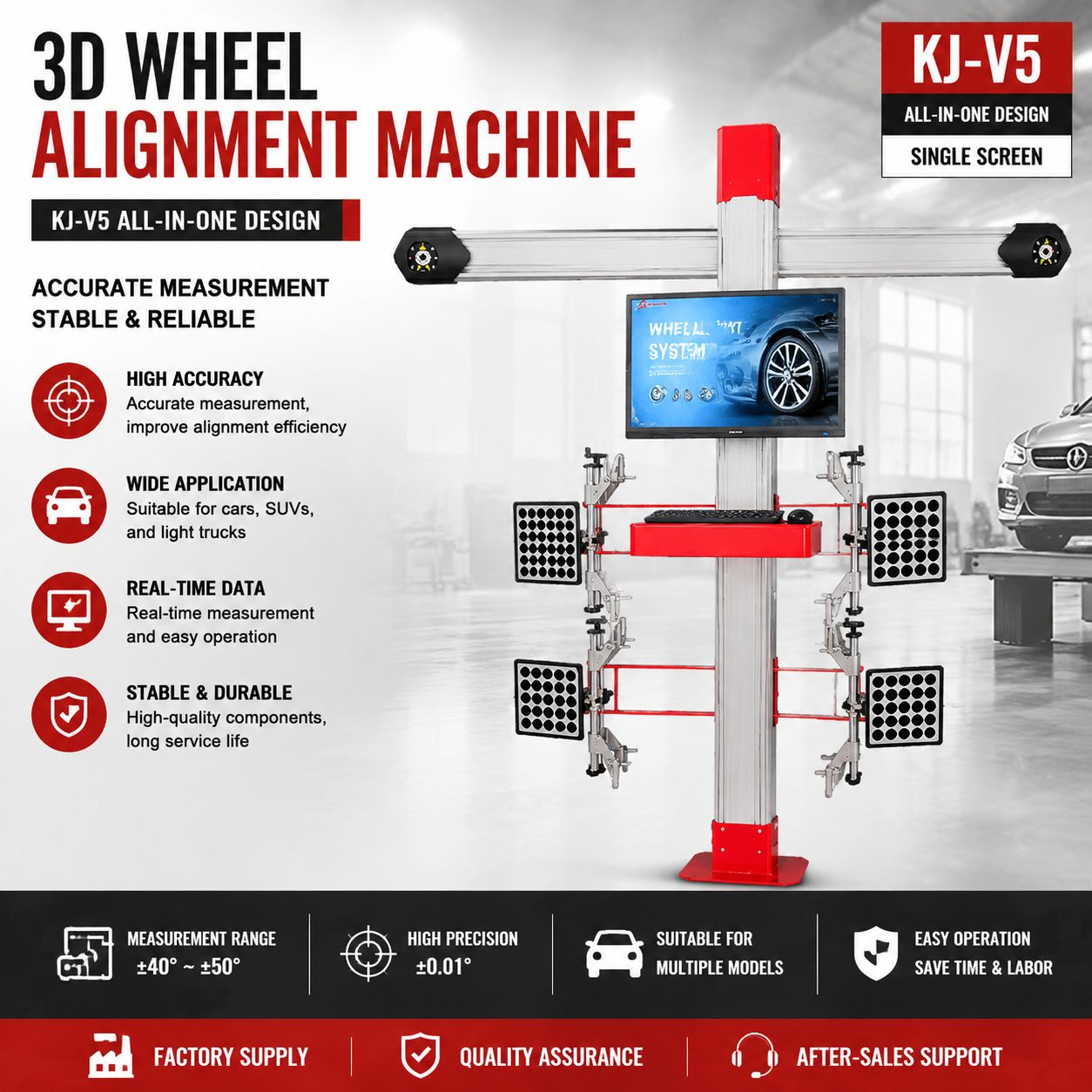 KJ-V5 3D Стенд Для Развал-Схождения Высокоточное Оборудование Для Легковых Авто Грузовиков Внедорожников С LED-Экраном Реального Времени Прямые Поставки С Завода Сертификат CE