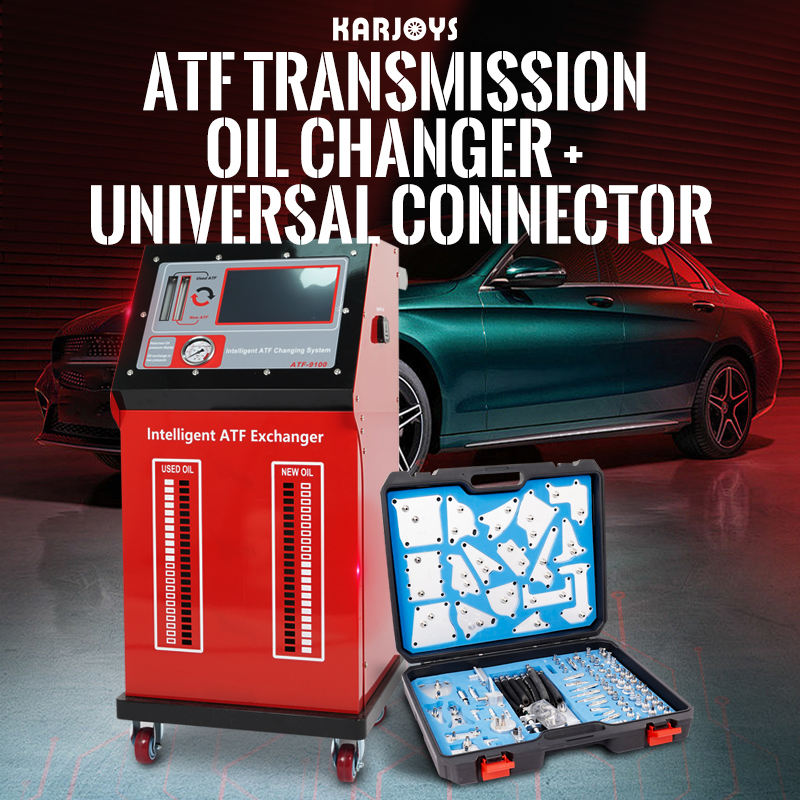 ATF-9100 Combo Аппарат для замены масла в АКПП KARJOYS + Универсальный набор адаптеров – Двухвольтовый (12В/220В), для легковых авто, внедорожников и легких грузовиков, сертификат CE