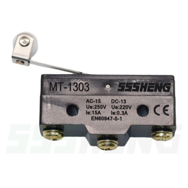 ТМ-1303-00-УХЛЗ,15A,IP00, 1з+1р, Узкий пластинчатый стержень с роликом, Микровыключатели