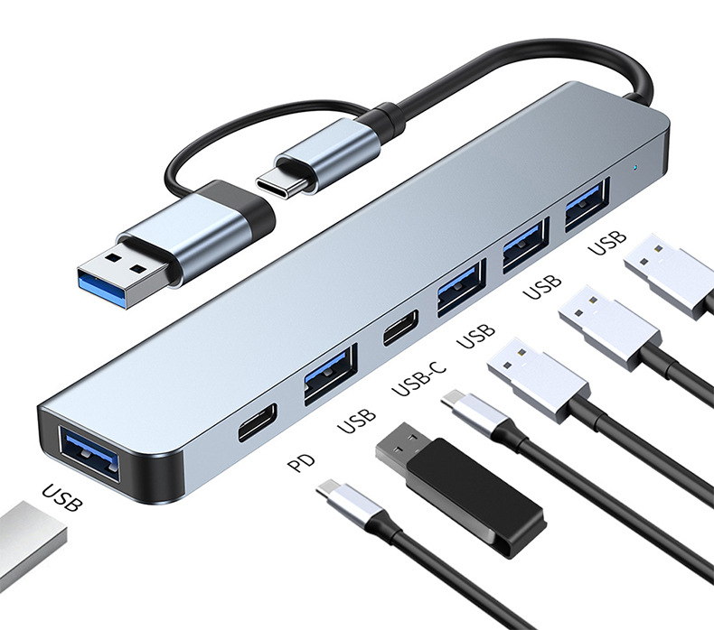 7-в-1/8-в-1 Док-станция с портами Type-C и HDMI 4K, гигабитным Ethernet, USB 3.0, алюминиевым корпусом (USB-концентратор для ноутбука)