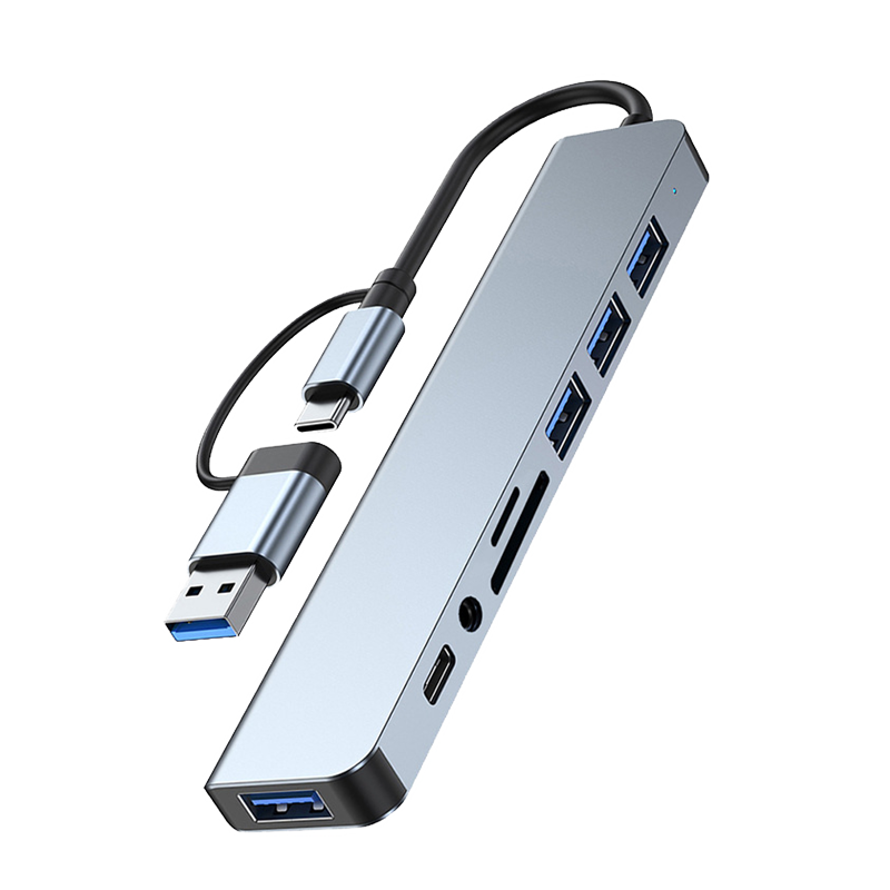 8-в-1 Док-станция Type-C с 4K HDMI, USB 3.0, RJ45, кард-ридером (SD/TF), PD-зарядкой и 8 портами (адаптер-концентратор USB-C)