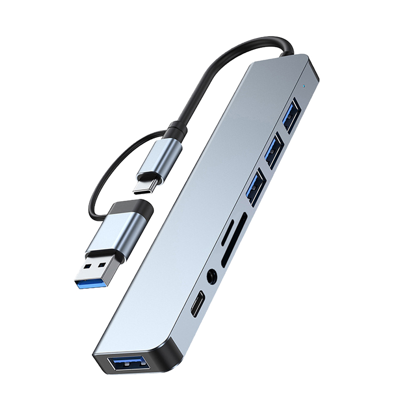 8-в-1 Док-станция Type-C с 4K HDMI, USB 3.0, RJ45, кард-ридером (SD/TF), PD-зарядкой и 8 портами (адаптер-концентратор USB-C)