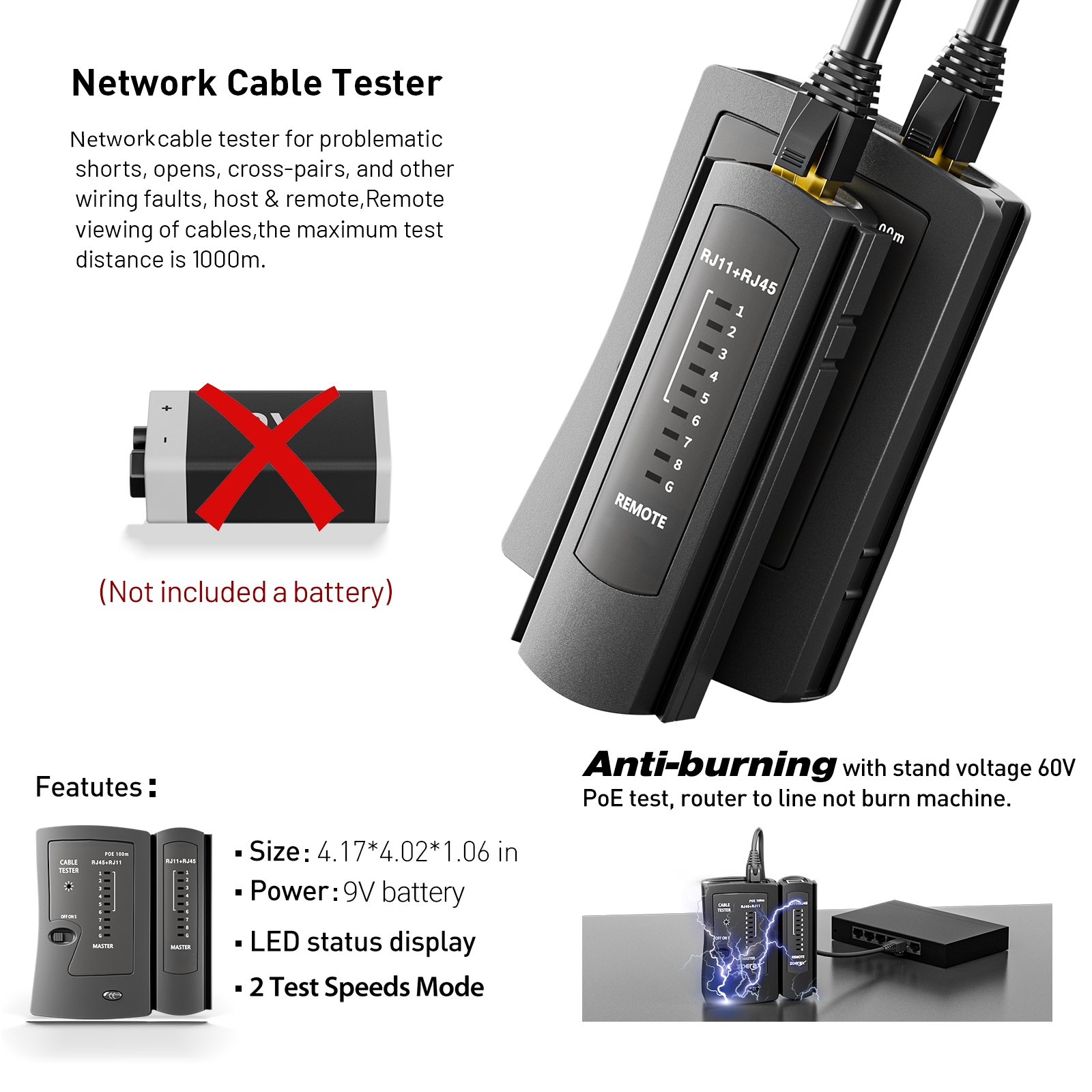 Набор для обжима 8-в-1: сквозные коннекторы 8P/6P, тестер, резак, коннекторы Cat6, колпачки