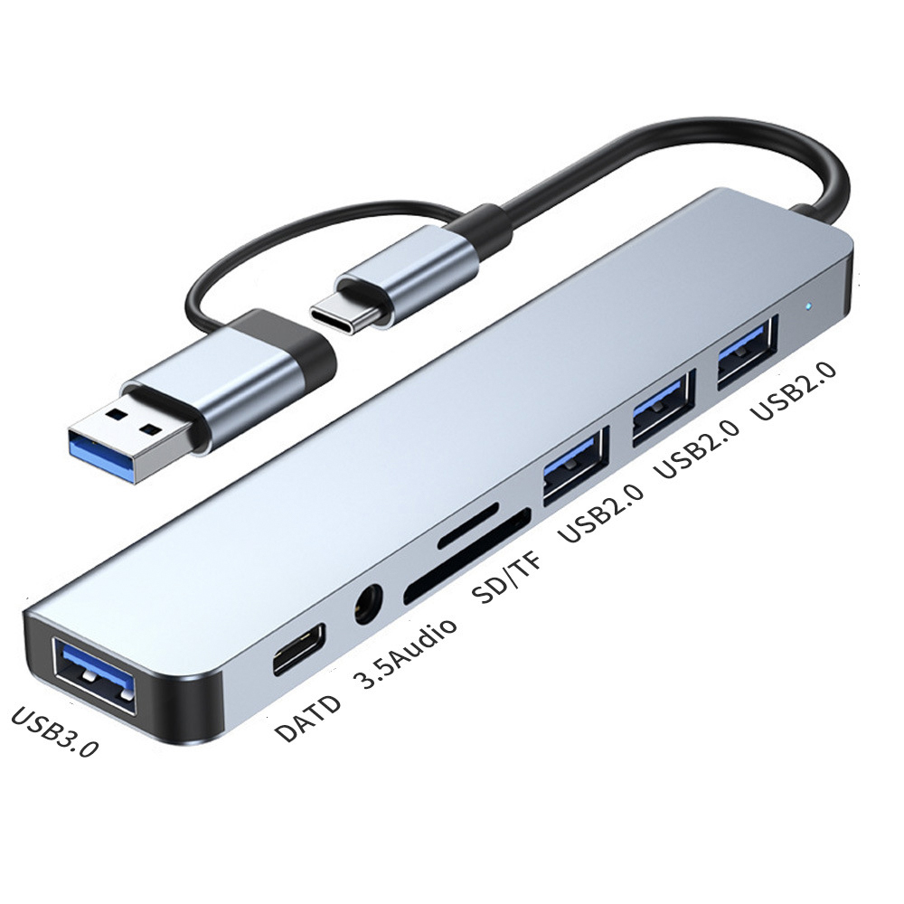 8-в-1 Док-станция Type-C с 4K HDMI, USB 3.0, RJ45, кард-ридером (SD/TF), PD-зарядкой и 8 портами (адаптер-концентратор USB-C)
