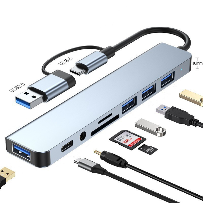 8-в-1 Док-станция Type-C с 4K HDMI, USB 3.0, RJ45, кард-ридером (SD/TF), PD-зарядкой и 8 портами (адаптер-концентратор USB-C)