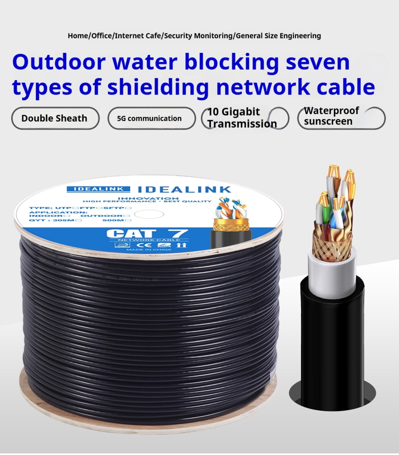 Кабель Ethernet Cat7 для улицы, 100 футов, устойчивый к ультрафиолету, водонепроницаемый, SFTP (экранированный), для систем видеонаблюдения и промышленного использования, поддержка 10 Гбит/с и PoE