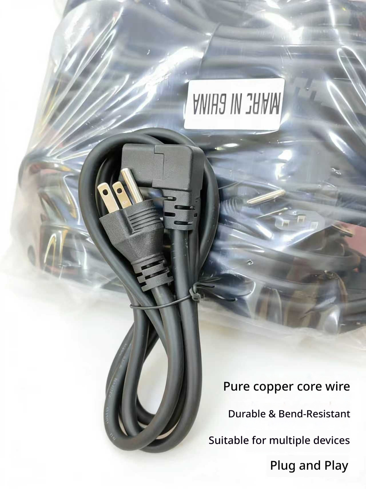 Промышленный американский 3-контактный угловой сетевой шнур, удлинительный кабель питания для ноутбука (стандарт США)