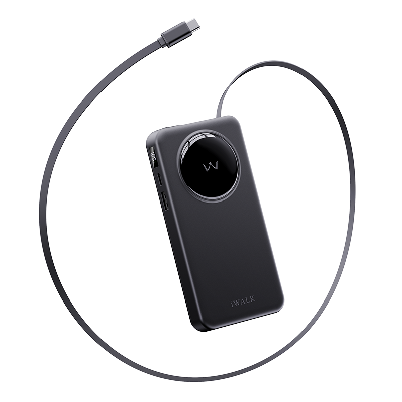 iWALK LinkPodReel Slim | 30 Вт, Внешний аккумулятор с выдвижным кабелем 0,6 м