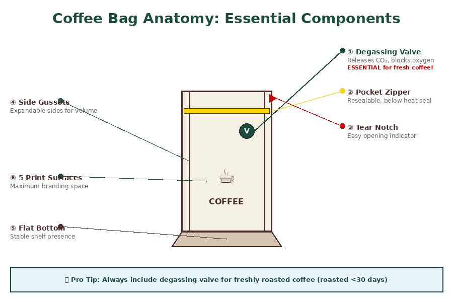 Рисунок 2: Основные компоненты пакета для кофе с плоским дном