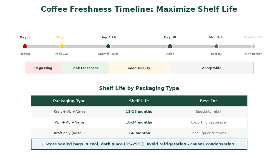 Рисунок 5: Временная шкала свежести кофе и рекомендации по хранению