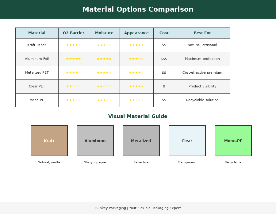 Рисунок 2: Визуальная таблица сравнения материалов