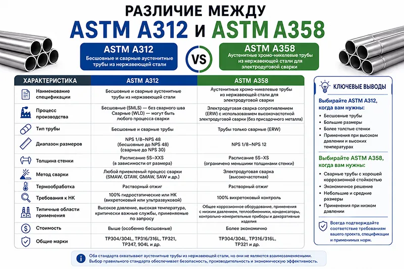 ASTM A312 и ASTM A358: в Чём Разница и Что Выбрать?