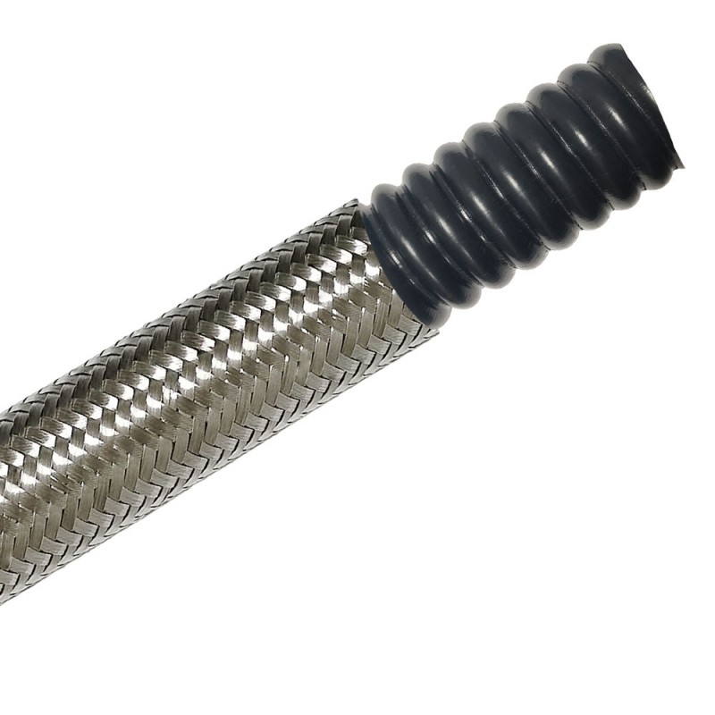 Гибкая антистатическая проводящая гофрированная трубка из ПТФЭ с оплеткой из нержавеющей стали 304.